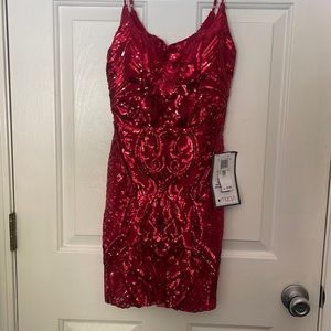 Red sequence cocktail dress